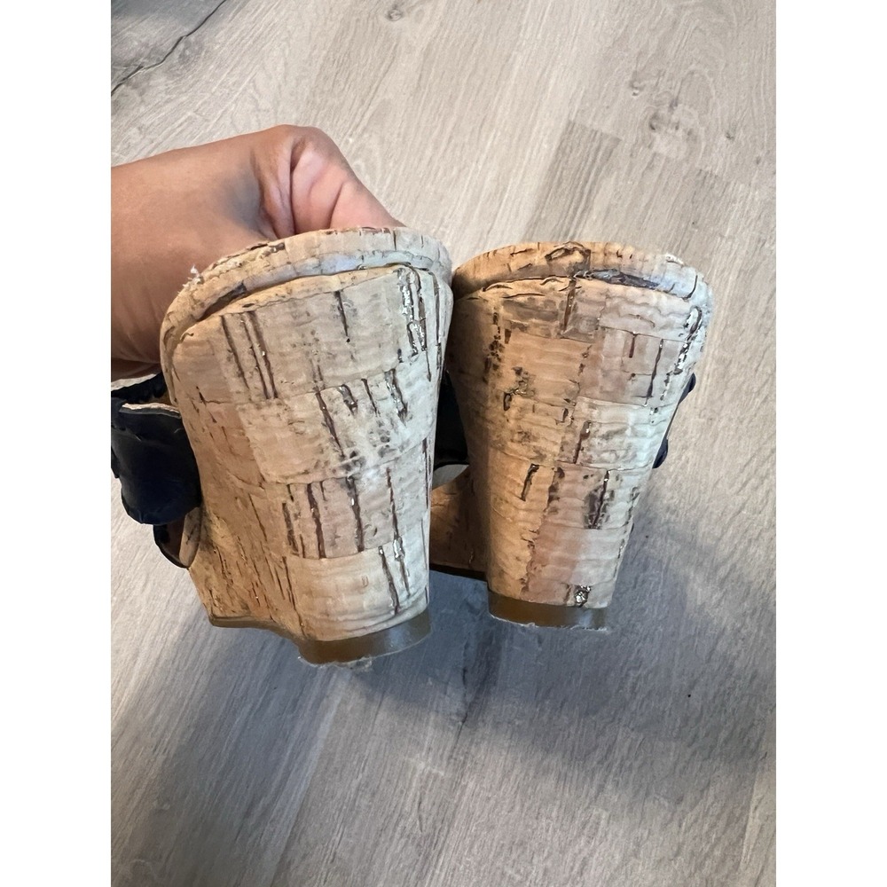 Jack Rogers Emilia Sandals Slides Leather Platform Wedge Cork Navy Blue Size 7 - Picture 5 of 8